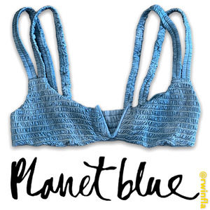 Planet Blue Bikini Top Smocked Swim Blue XS NWOT